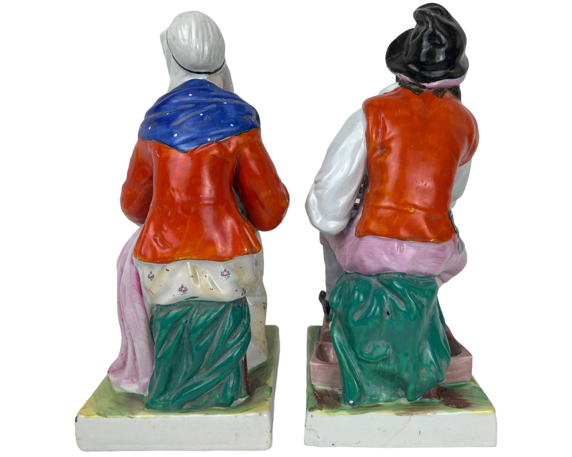 Large Antique Staffordshire Pottery Figures Cobbler Jobson & Wife Nell 19th c 12 - Poppy's Vintage Clothing