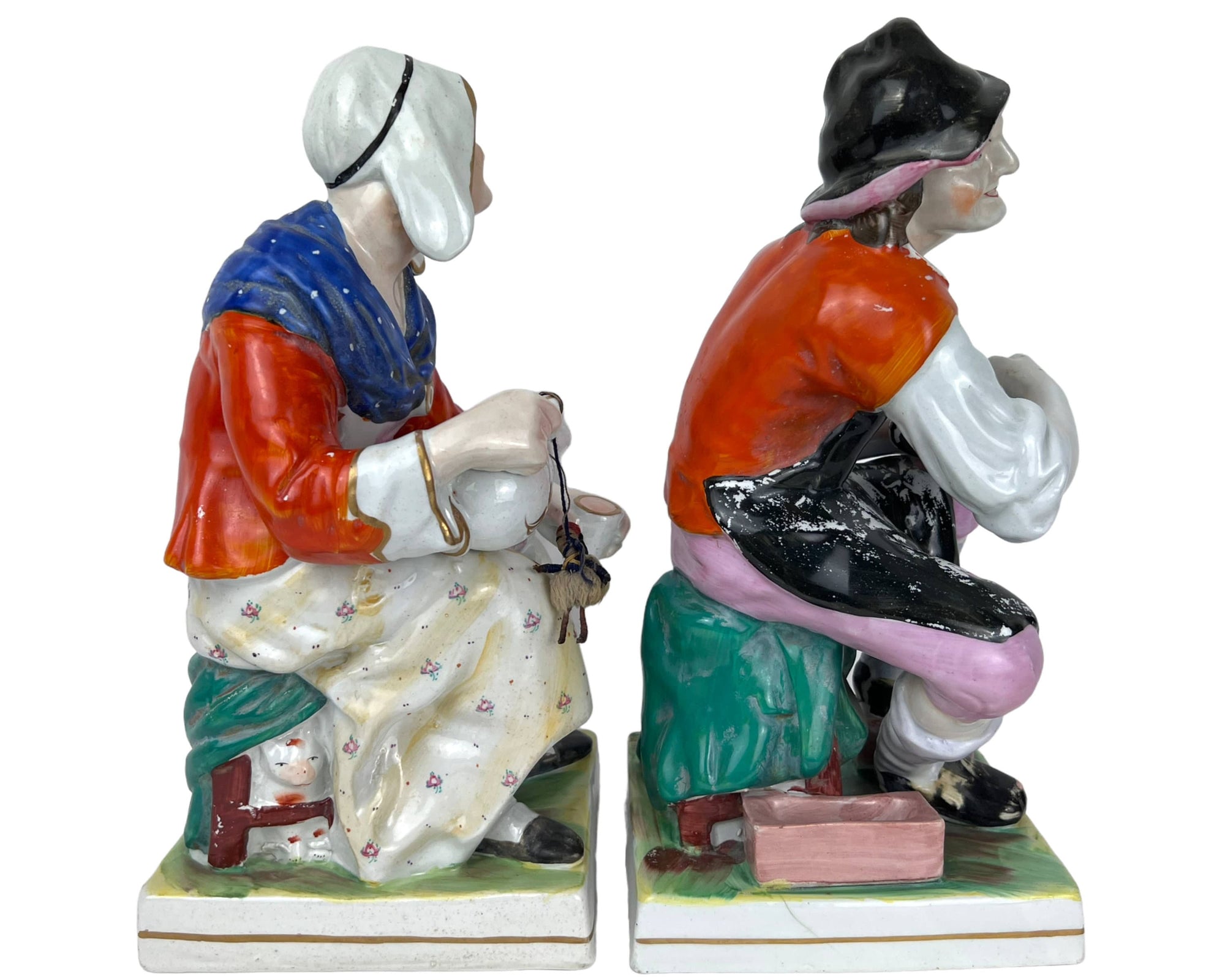 Large Antique Staffordshire Pottery Figures Cobbler Jobson & Wife Nell 19th c 12 - Poppy's Vintage Clothing