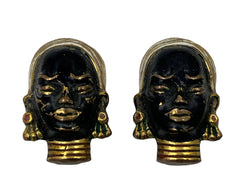 Vintage 1940s 50s African Head Earrings Possibly Selro Face - Poppy's Vintage Clothing