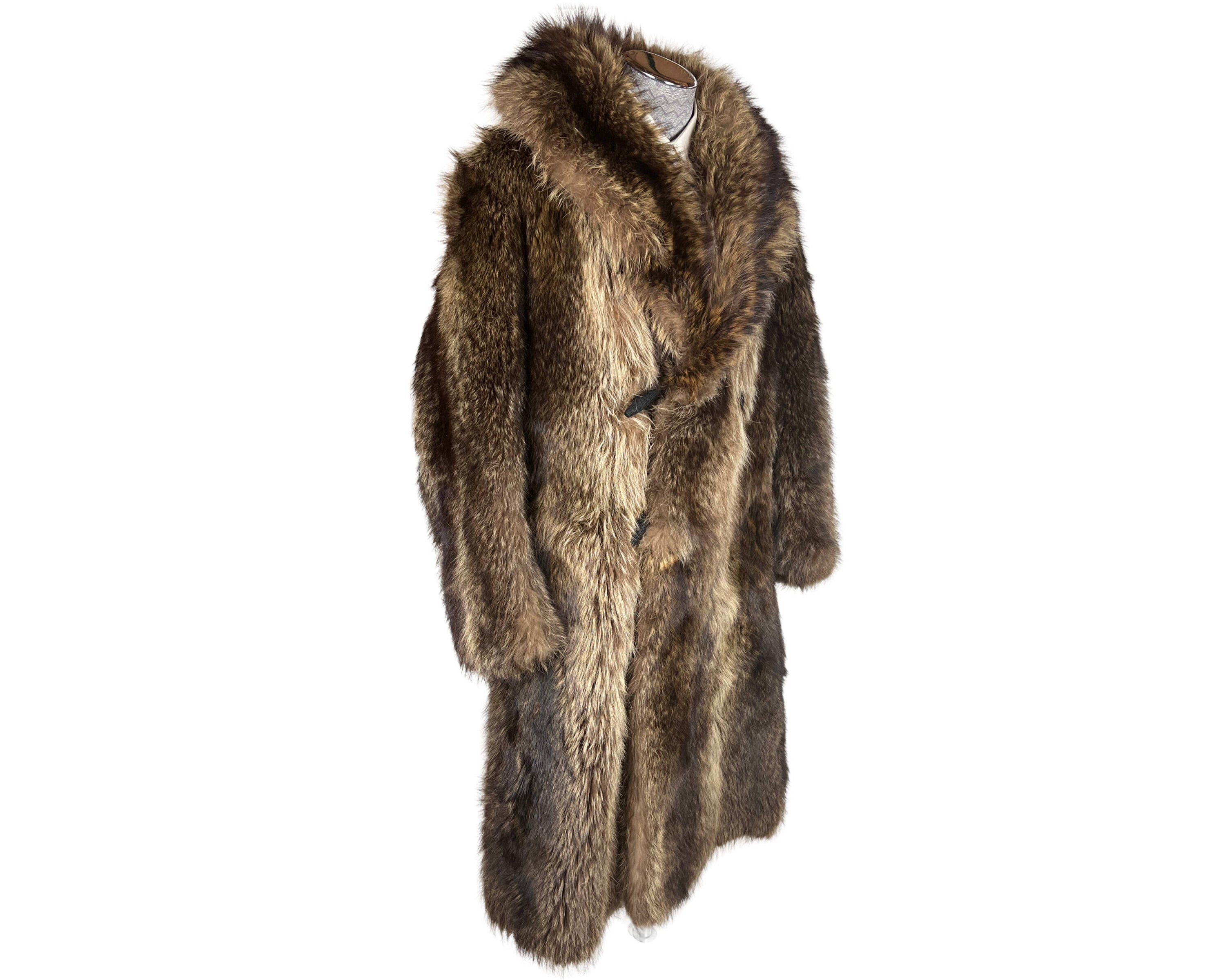 Antique 1910s 1920s Mens Raccoon Fur Coat Ivy League Football Fan