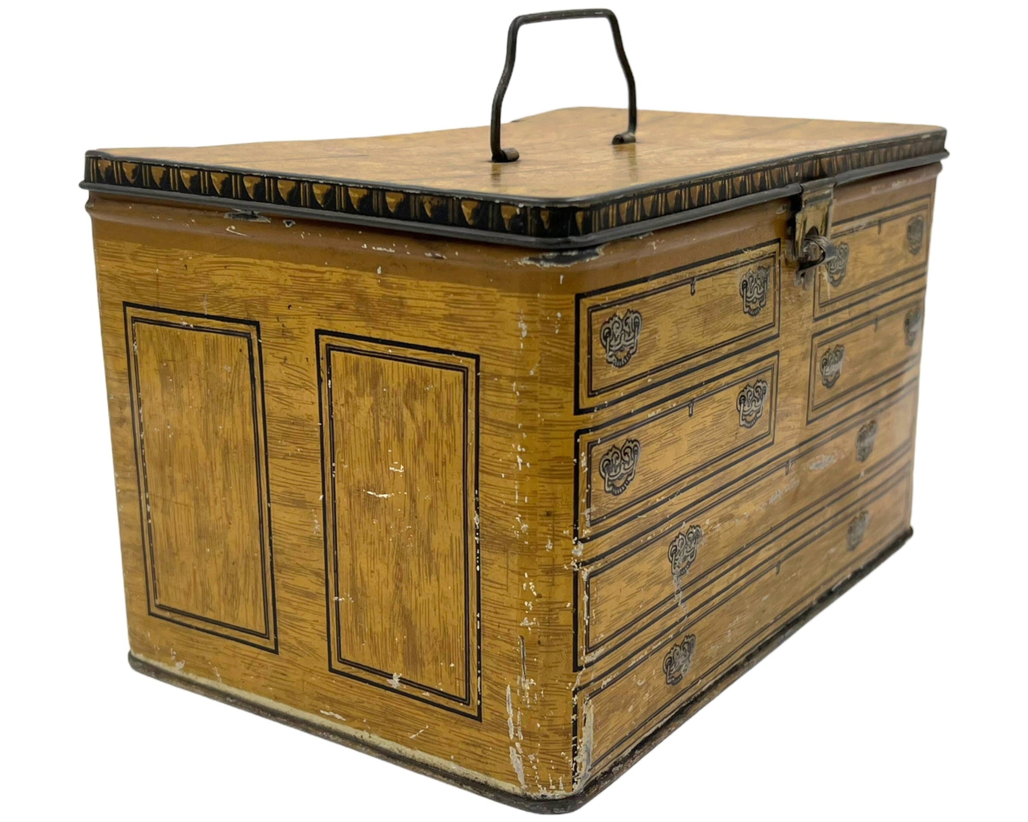 Antique Tin Litho Biscuit Chest of Drawers Dresser - Poppy's Vintage Clothing