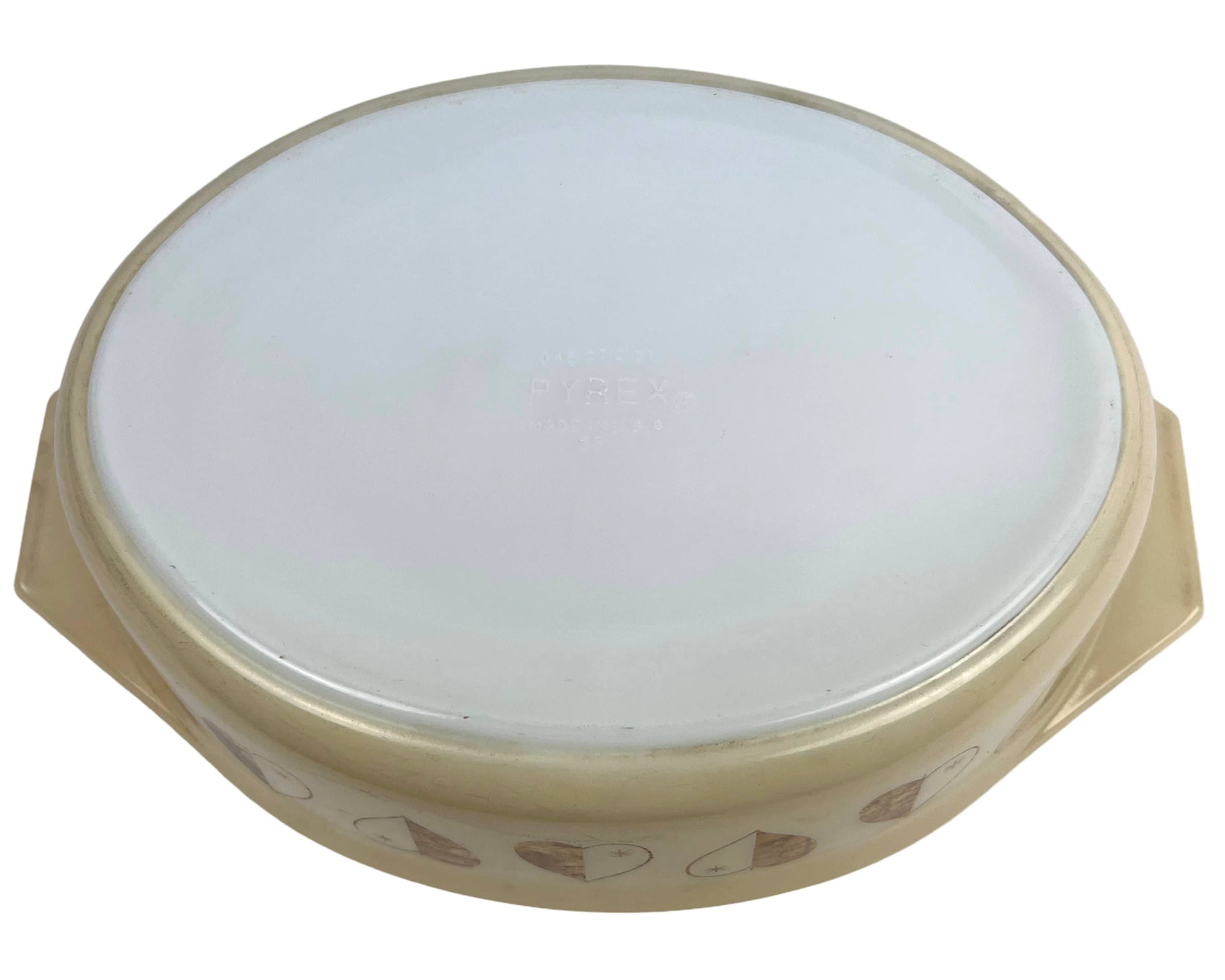 Vintage 1959 Pyrex Glass Golden Hearts Deluxe Cinderella Casserole w Lid 2.5 Quart - Poppy's Vintage Clothing