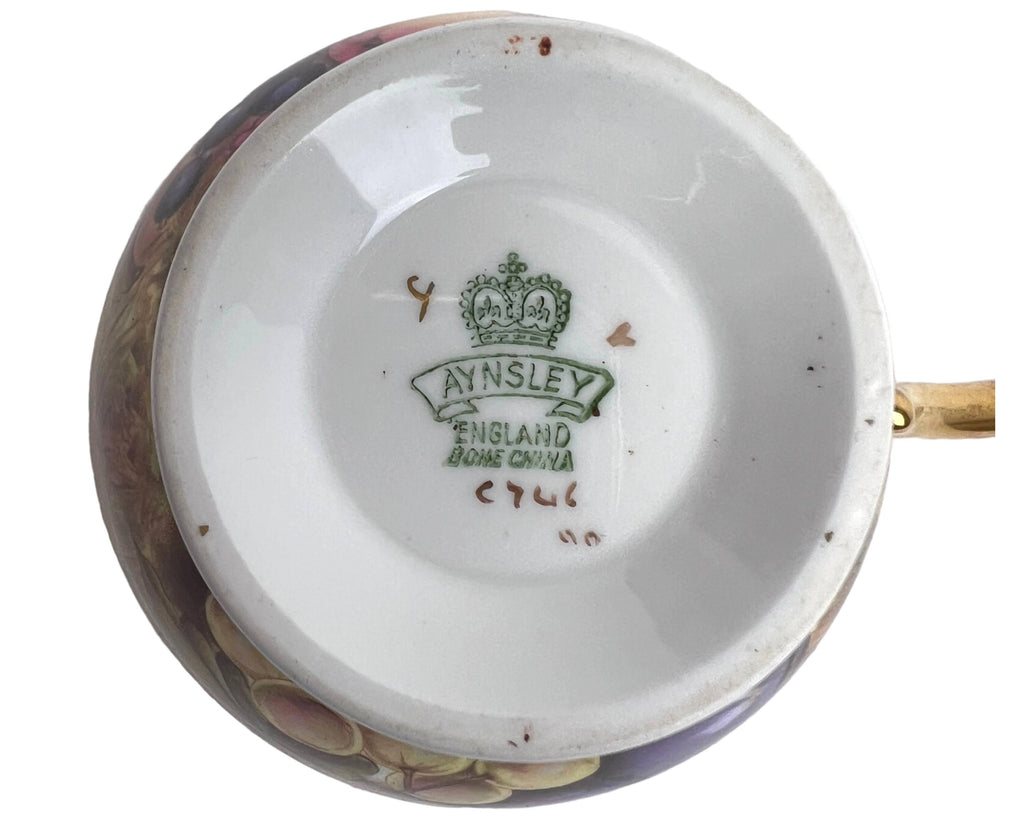 Vintage Aynsley Gold Orchard Fruit Cup & Saucer Signed D Jones Bone China - Poppy's Vintage Clothing