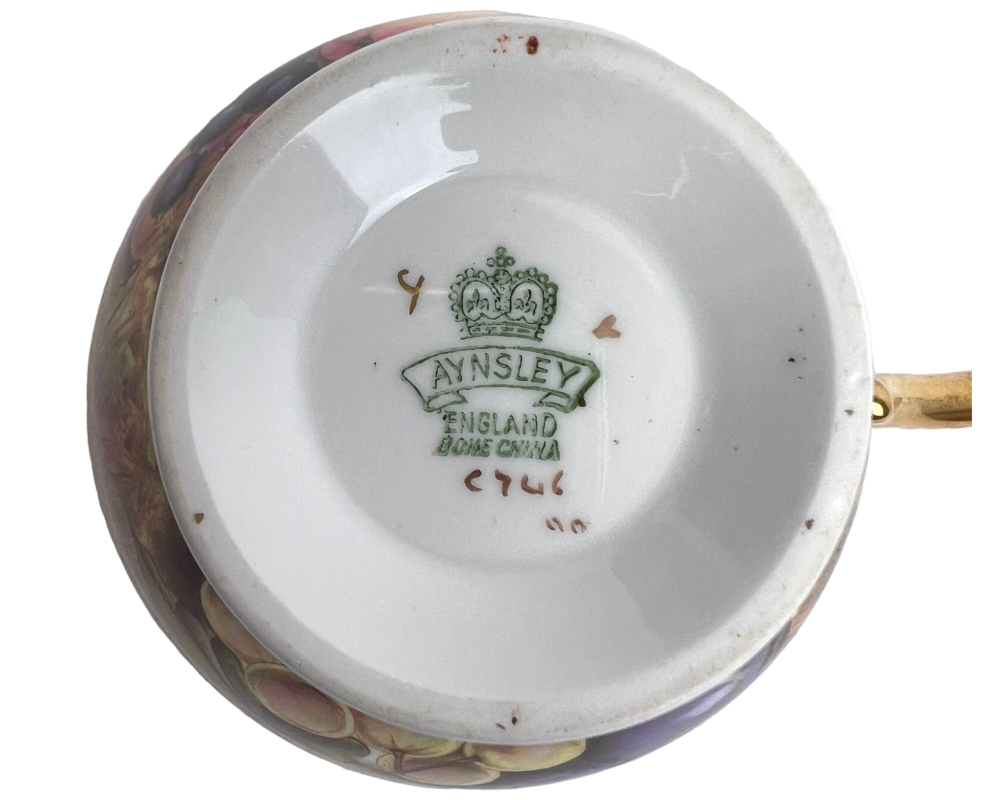 Vintage Aynsley Gold Orchard Fruit Cup & Saucer Signed D Jones Bone China - Poppy's Vintage Clothing