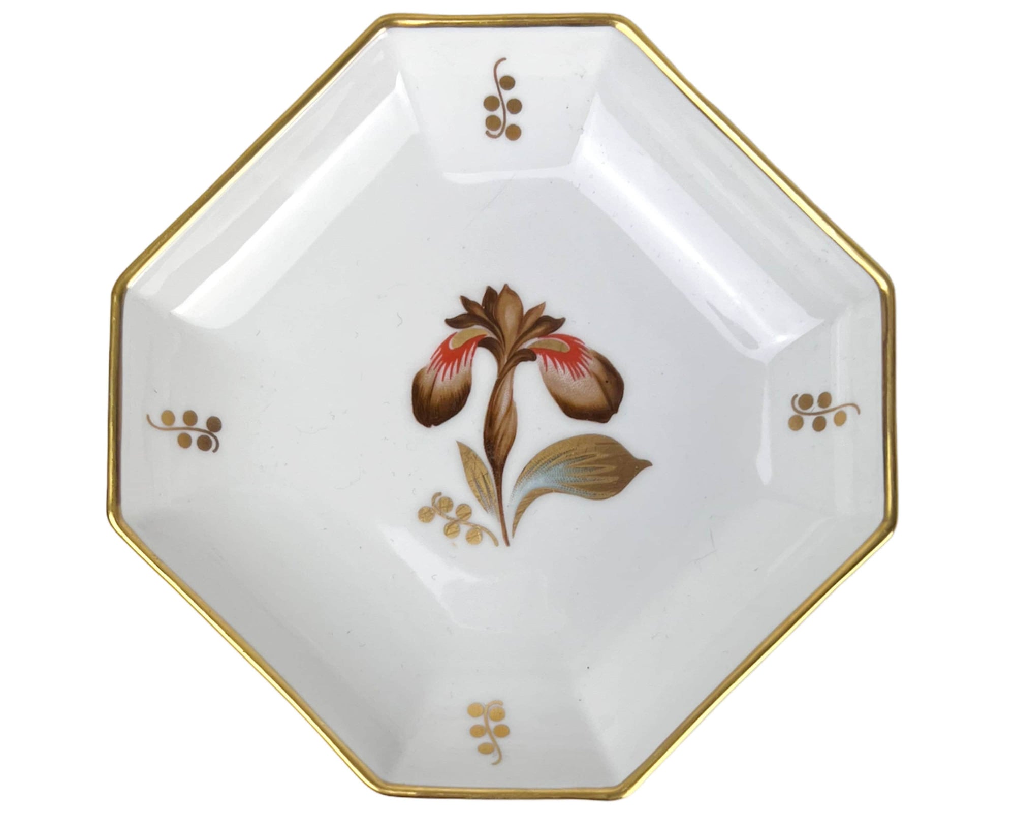 Vintage 1957 Royal Copenhagen Porcelain Brown Iris Octagonal Dish 6 1/8 - Poppy's Vintage Clothing