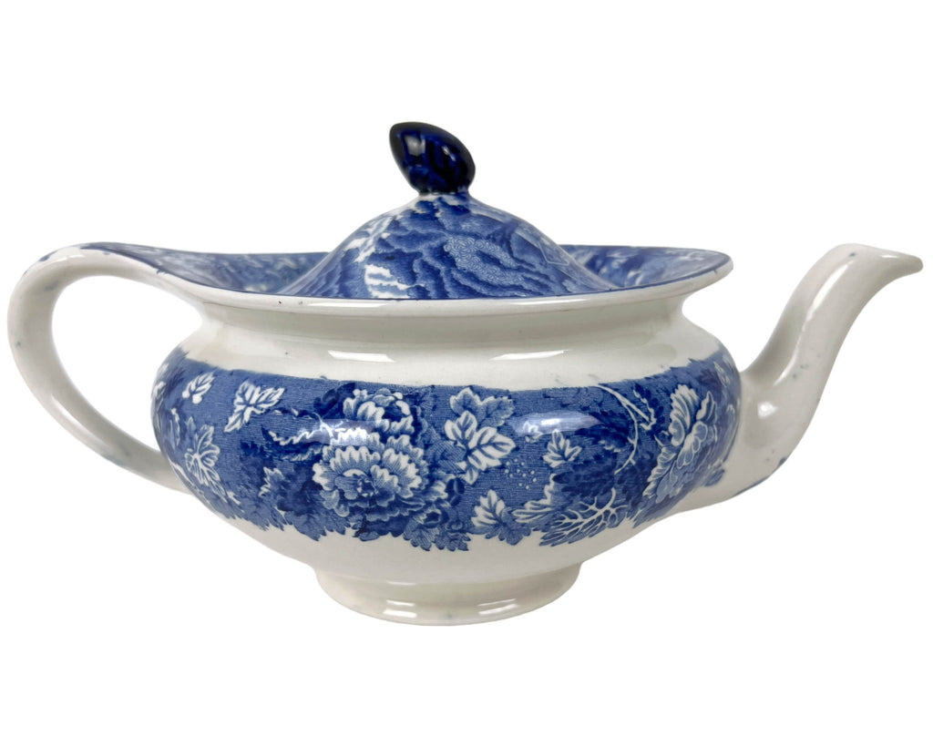 Antique Woods Ware English Scenery Teapot Blue & White c 1920s - Poppy's Vintage Clothing