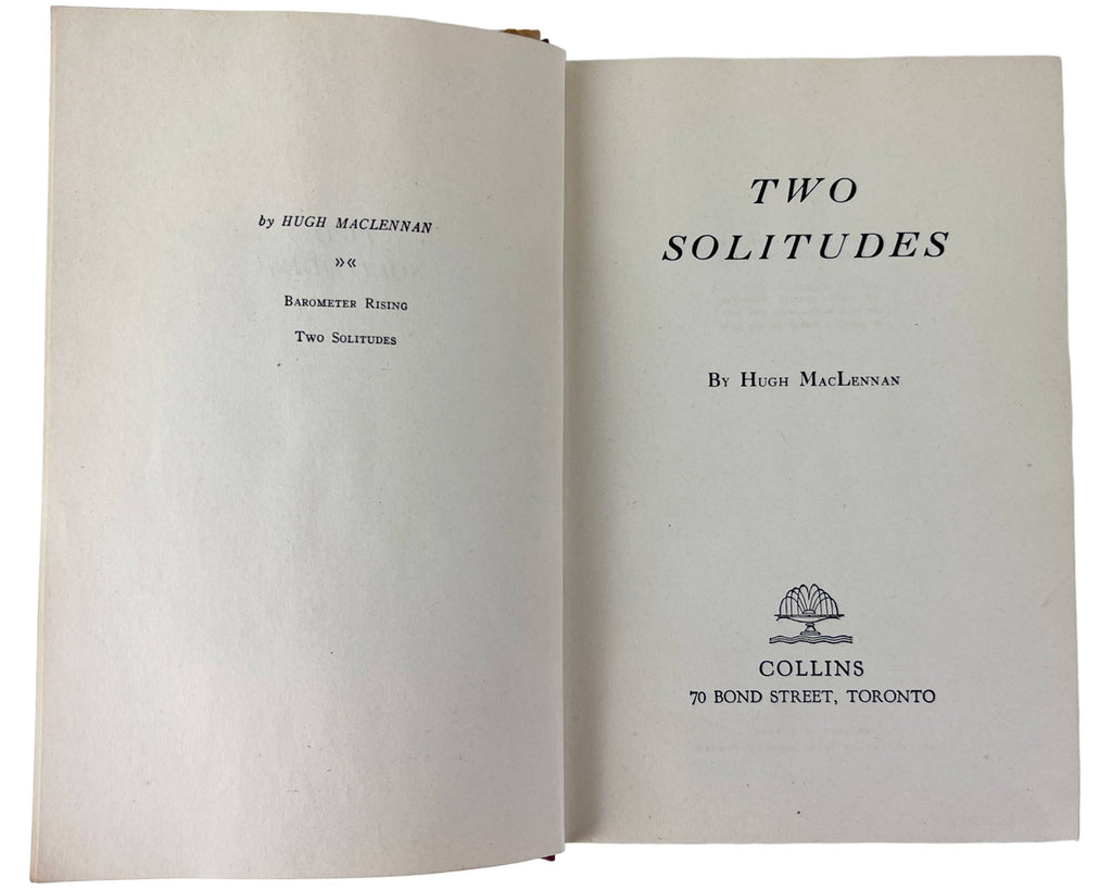 1st Edition Two Solitudes by Hugh MacLennan Fine Condition w Poor DJ - Poppy's Vintage Clothing