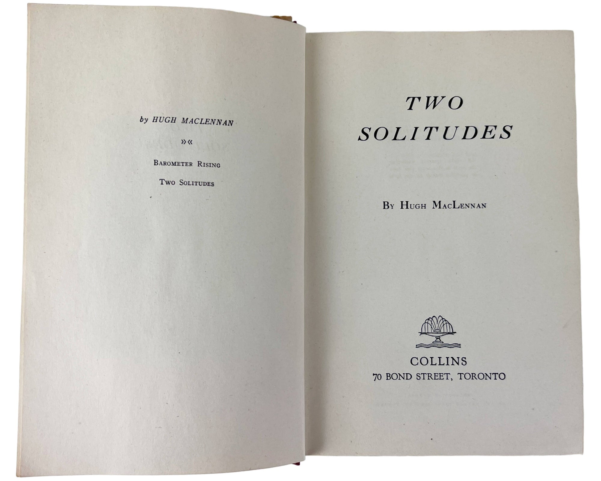 1st Edition Two Solitudes by Hugh MacLennan Fine Condition w Poor DJ - Poppy's Vintage Clothing