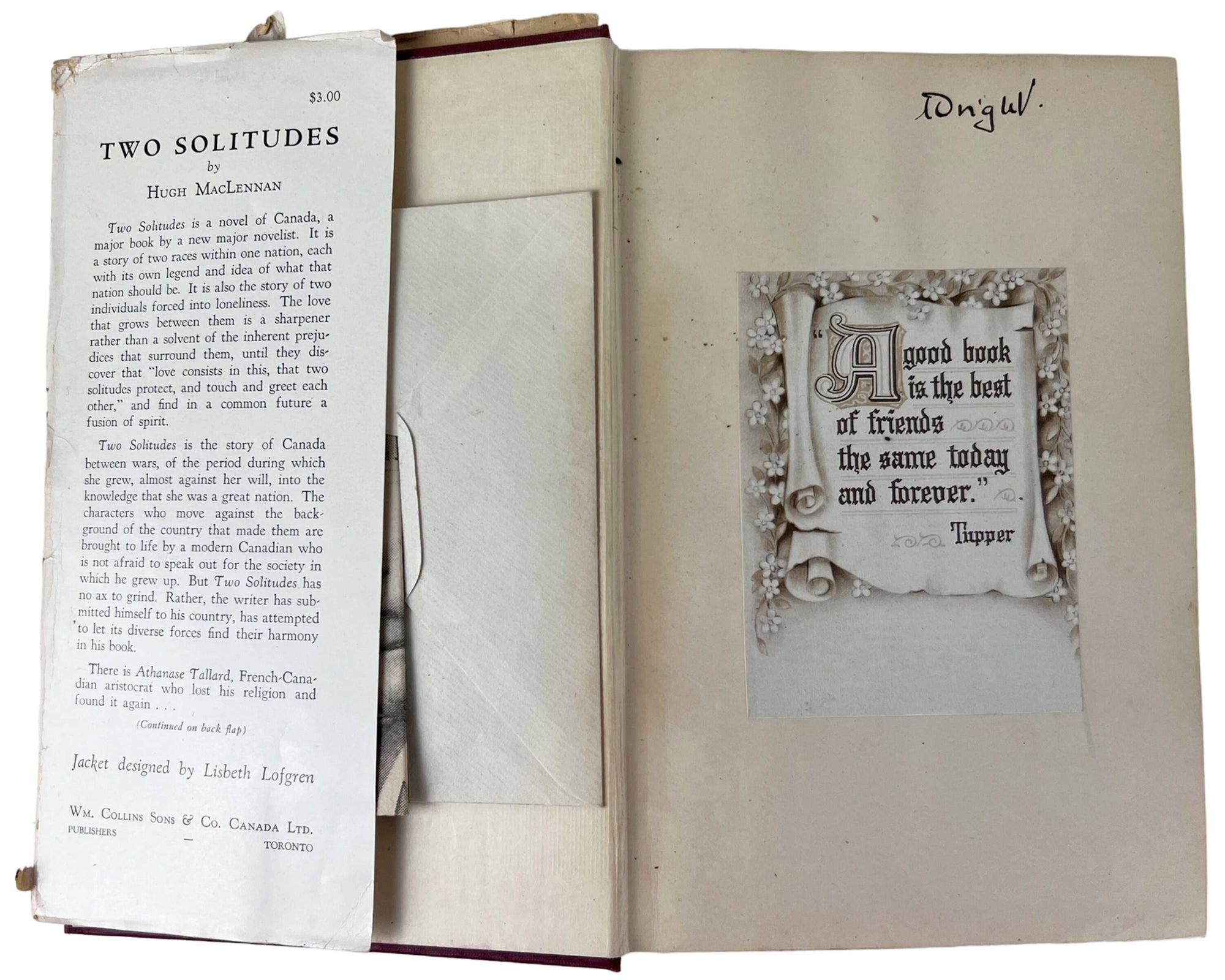 1st Edition Two Solitudes by Hugh MacLennan Fine Condition w Poor DJ - Poppy's Vintage Clothing
