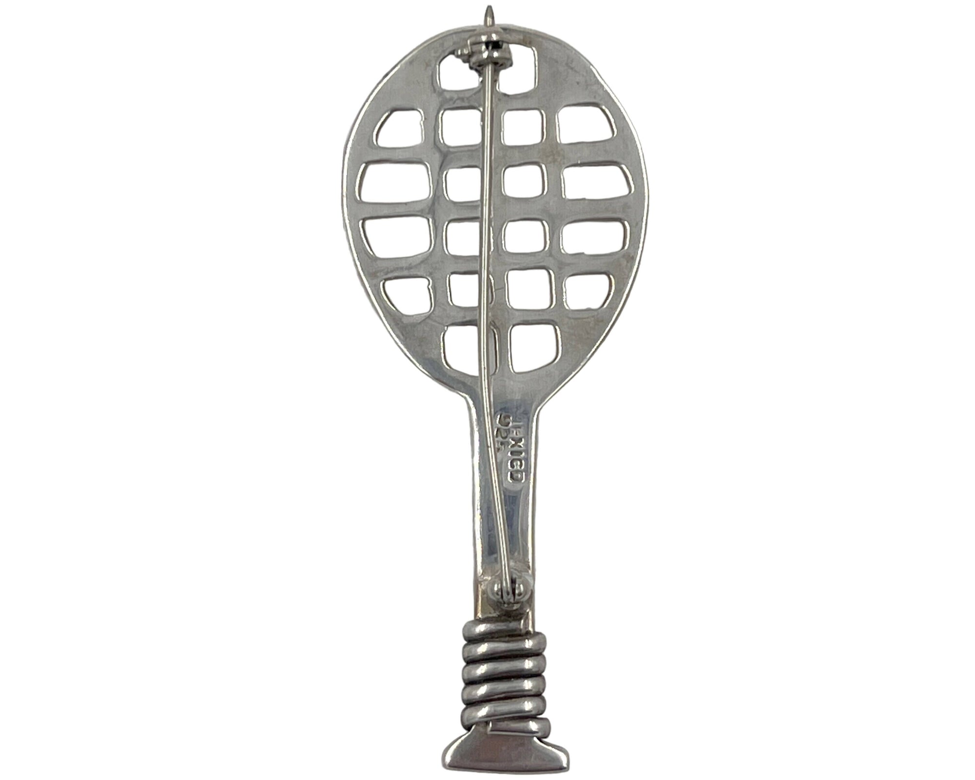 Vintage Tennis Racket Pin Brooch Mexican Sterling Silver Signed Mexico 925 - Poppy's Vintage Clothing