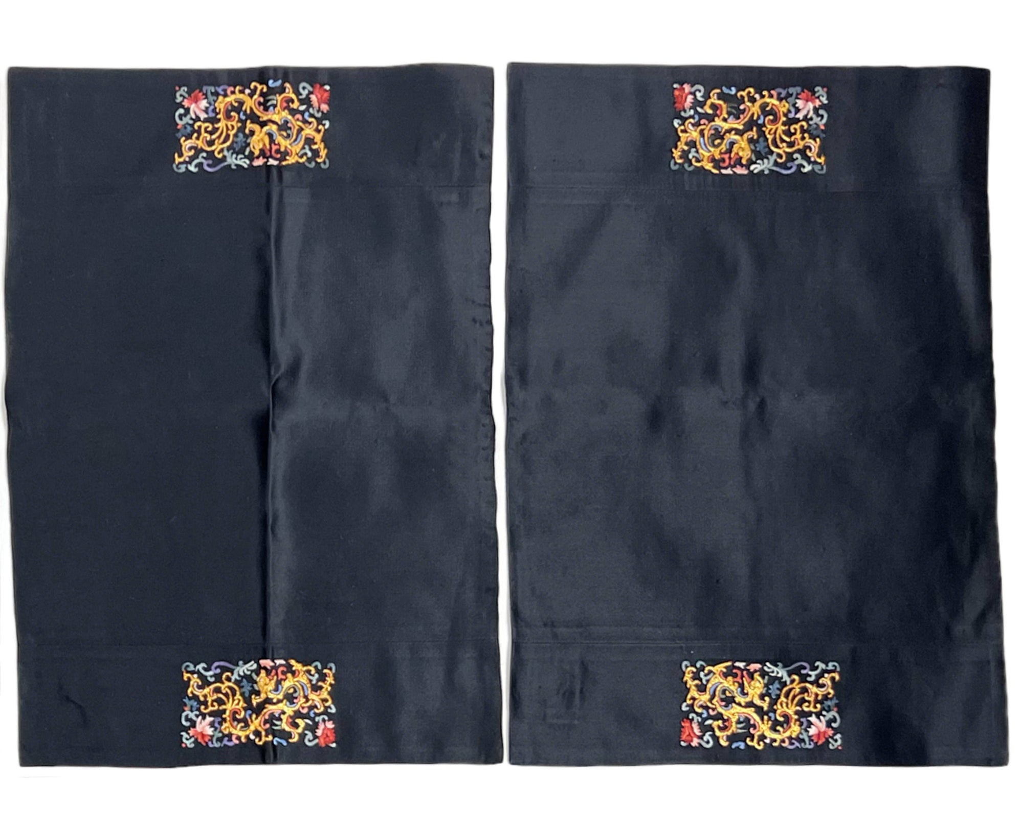 Vintage Placemats Chinese Metallic Embroidered Black Satin Emperor Brand - Poppy's Vintage Clothing