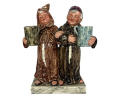 Antique Austrian Majolica Figurine Monks w KB Beer Steins Advertising Match Holder - Poppy's Vintage Clothing