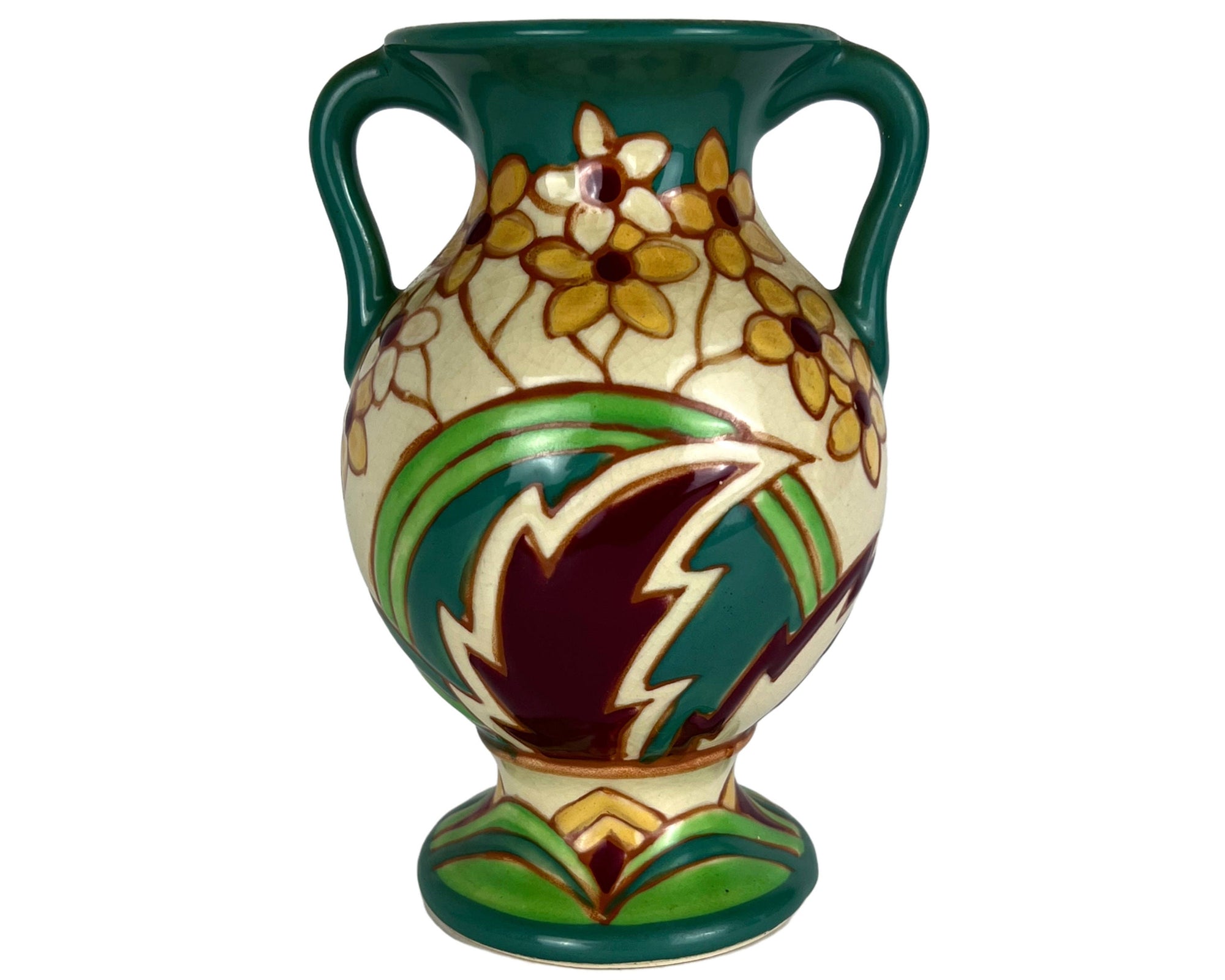 1930s Art Deco Awaji Japanese Pottery Vase 7.125 - Poppy's Vintage Clothing