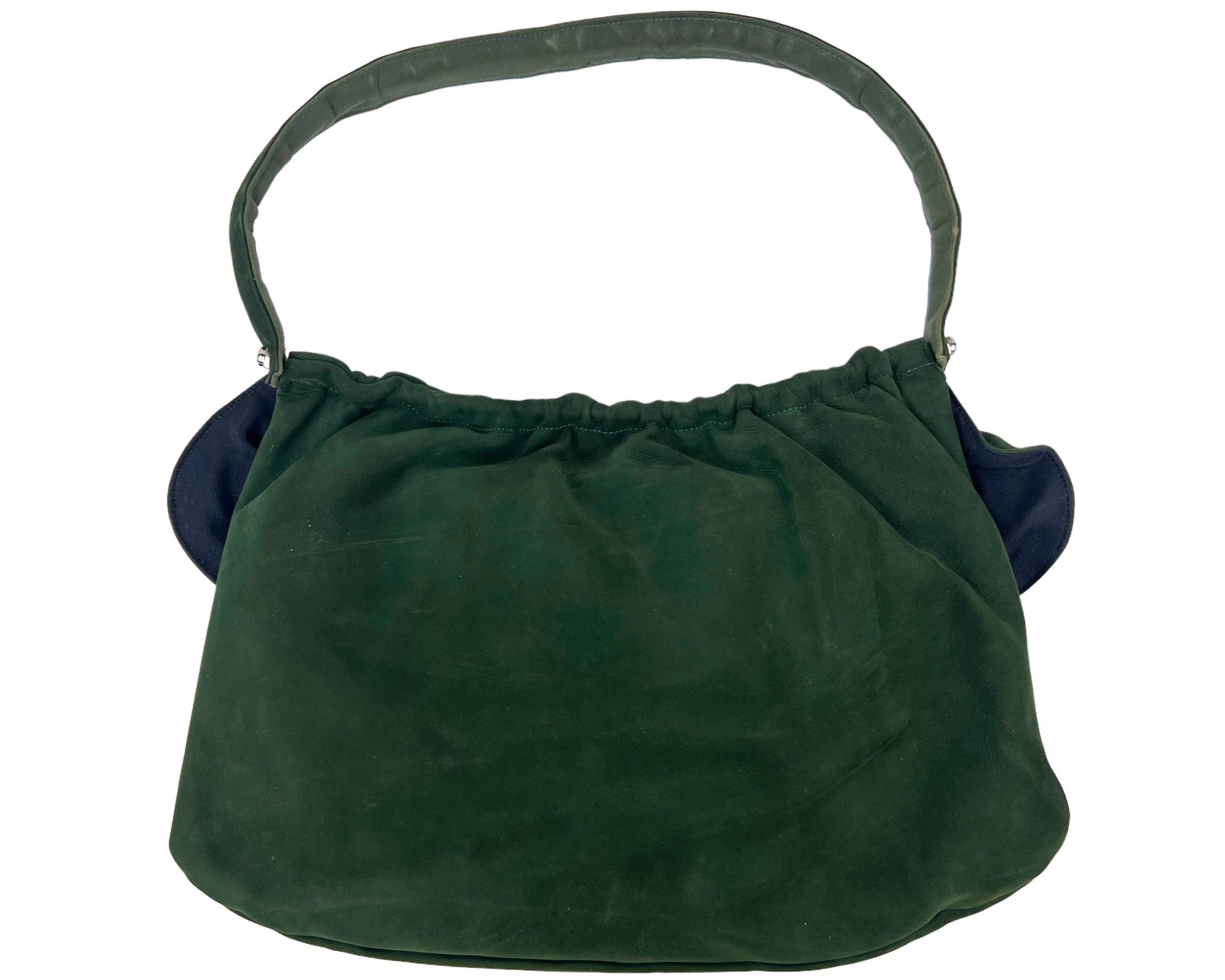 Vintage 1950s Green Suede Leather Handbag Purse - Poppy's Vintage Clothing