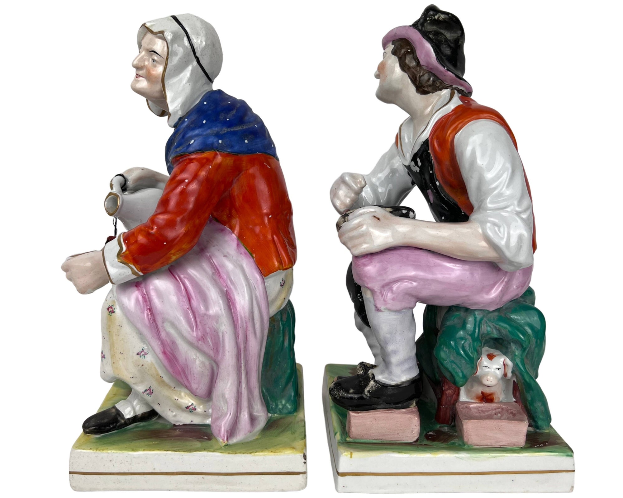 Large Antique Staffordshire Pottery Figures Cobbler Jobson & Wife Nell 19th c 12 - Poppy's Vintage Clothing