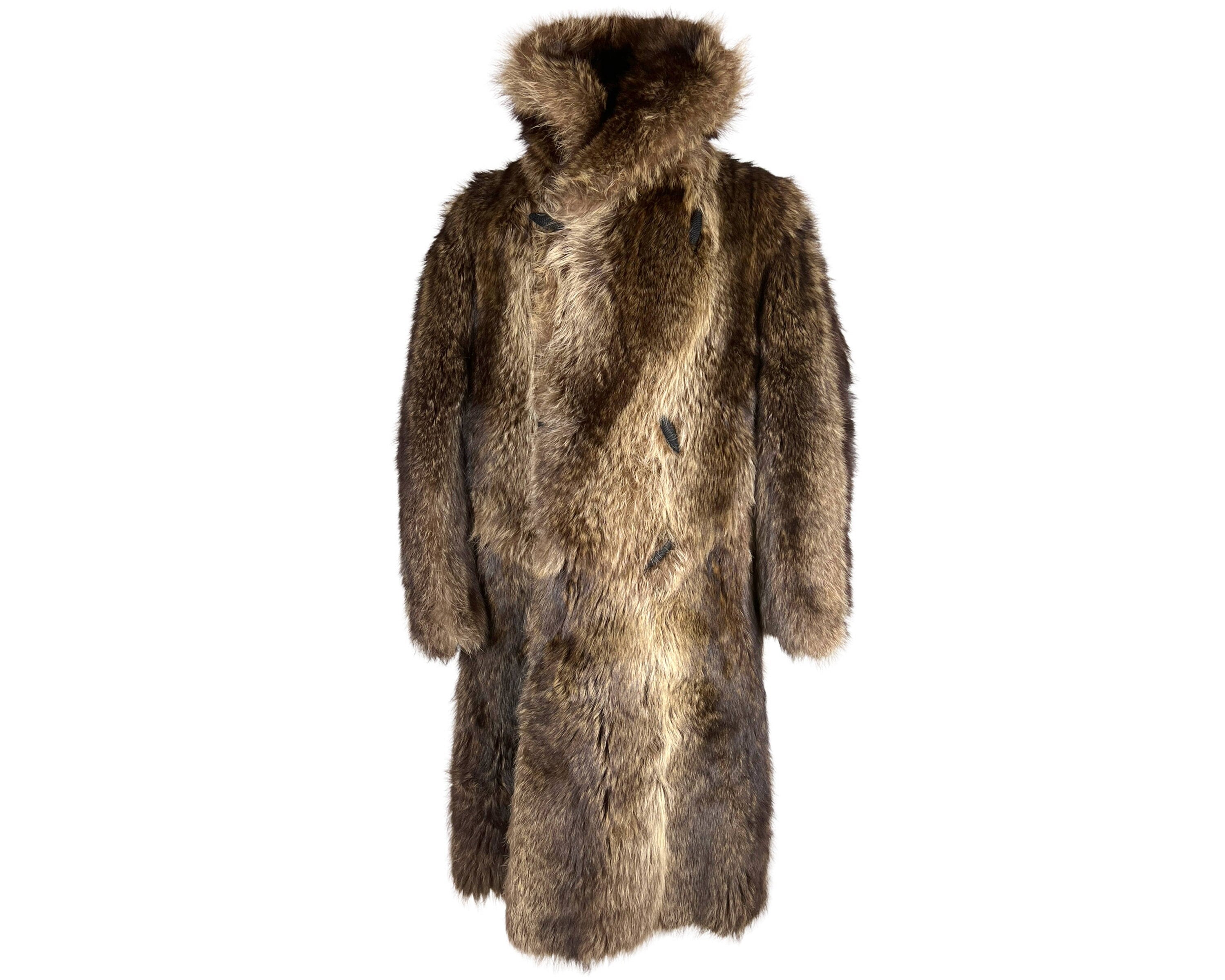 Antique 1910s 1920s Mens Raccoon Fur Coat Ivy League Football Fan