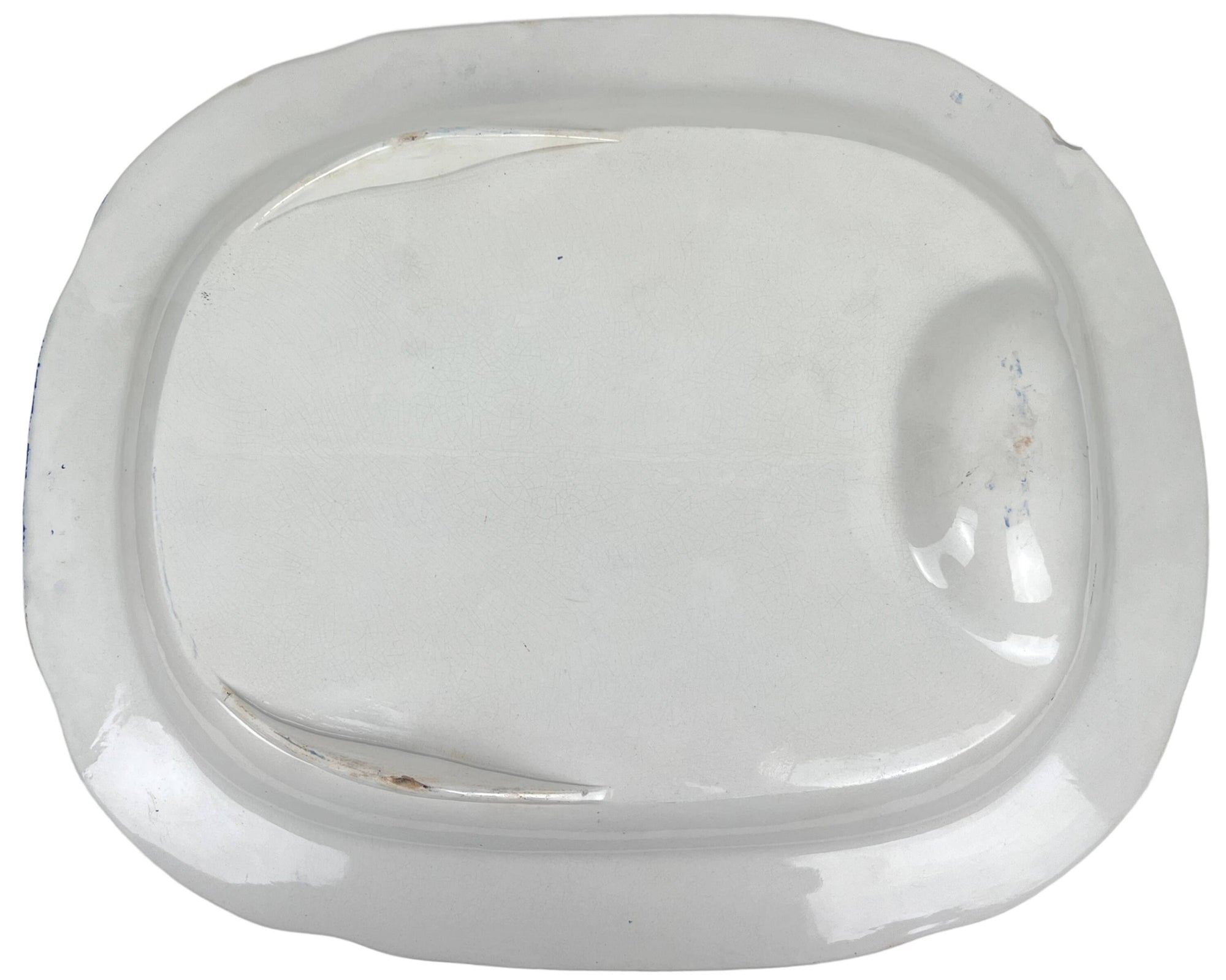 Large Antique 19th c Staffordshire Blue Willow Meat Platter with Well 17.75 x 22 - Poppy's Vintage Clothing