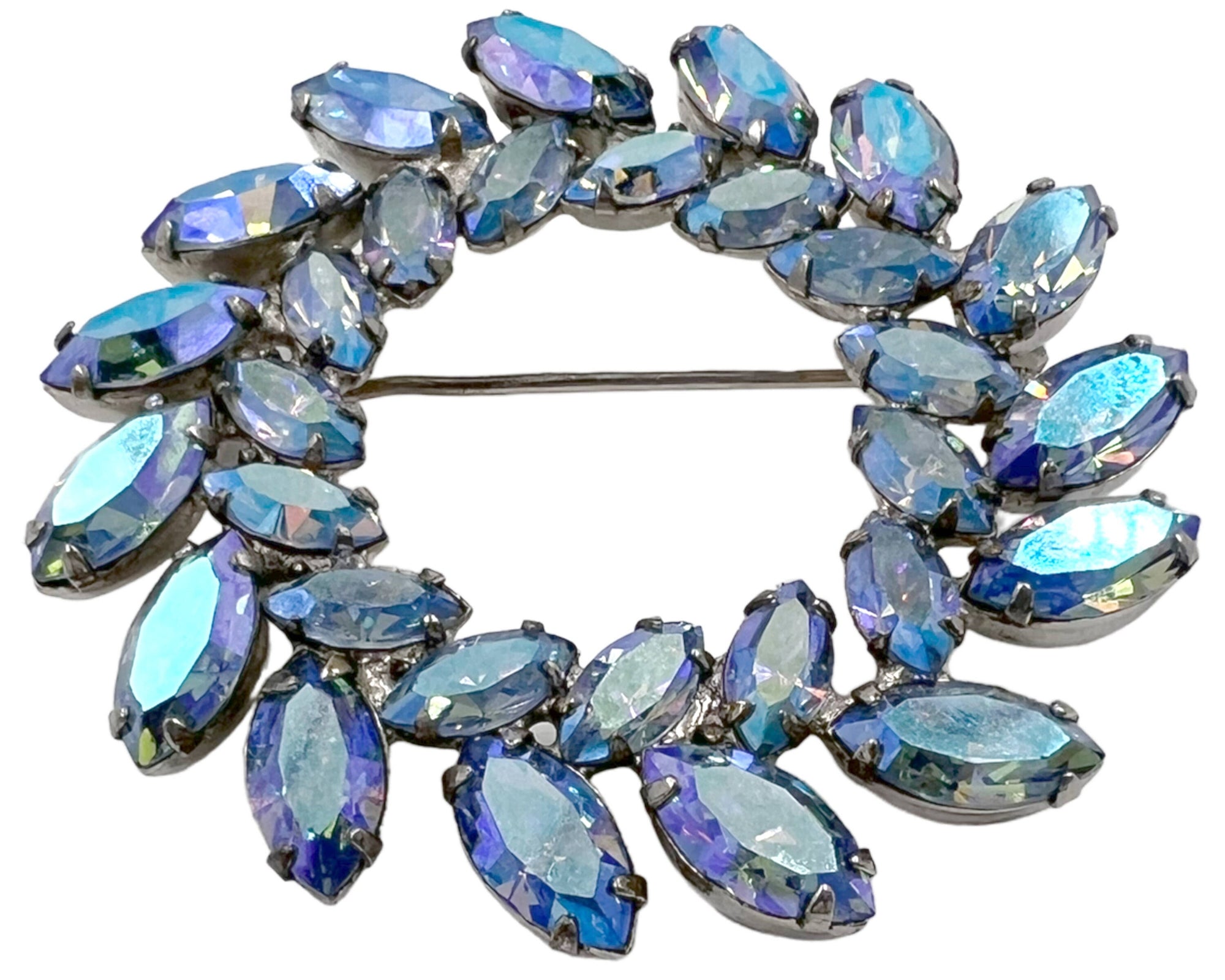 Vintage 1950s Unsigned Sherman AB Rhinestone Brooch Aurora Borealis - Poppy's Vintage Clothing