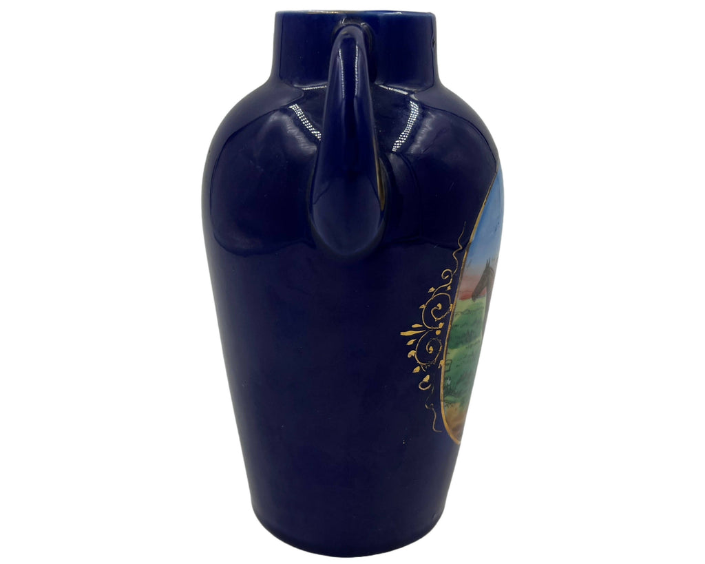 Antique Cobalt Blue Vase Horse and Rider Wheelock Dresden China Germany - Poppy's Vintage Clothing