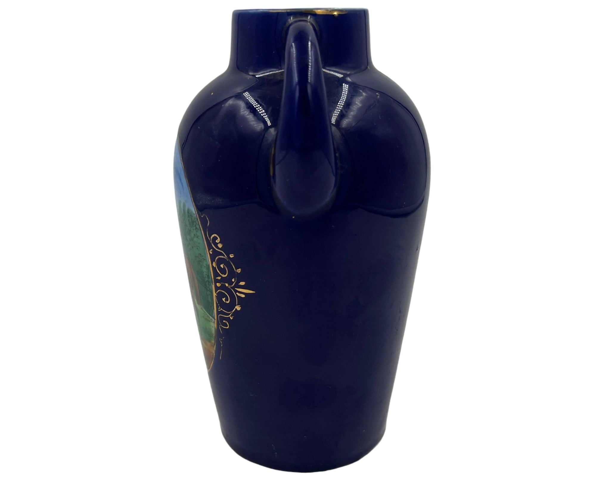 Antique Cobalt Blue Vase Horse and Rider Wheelock Dresden China Germany - Poppy's Vintage Clothing