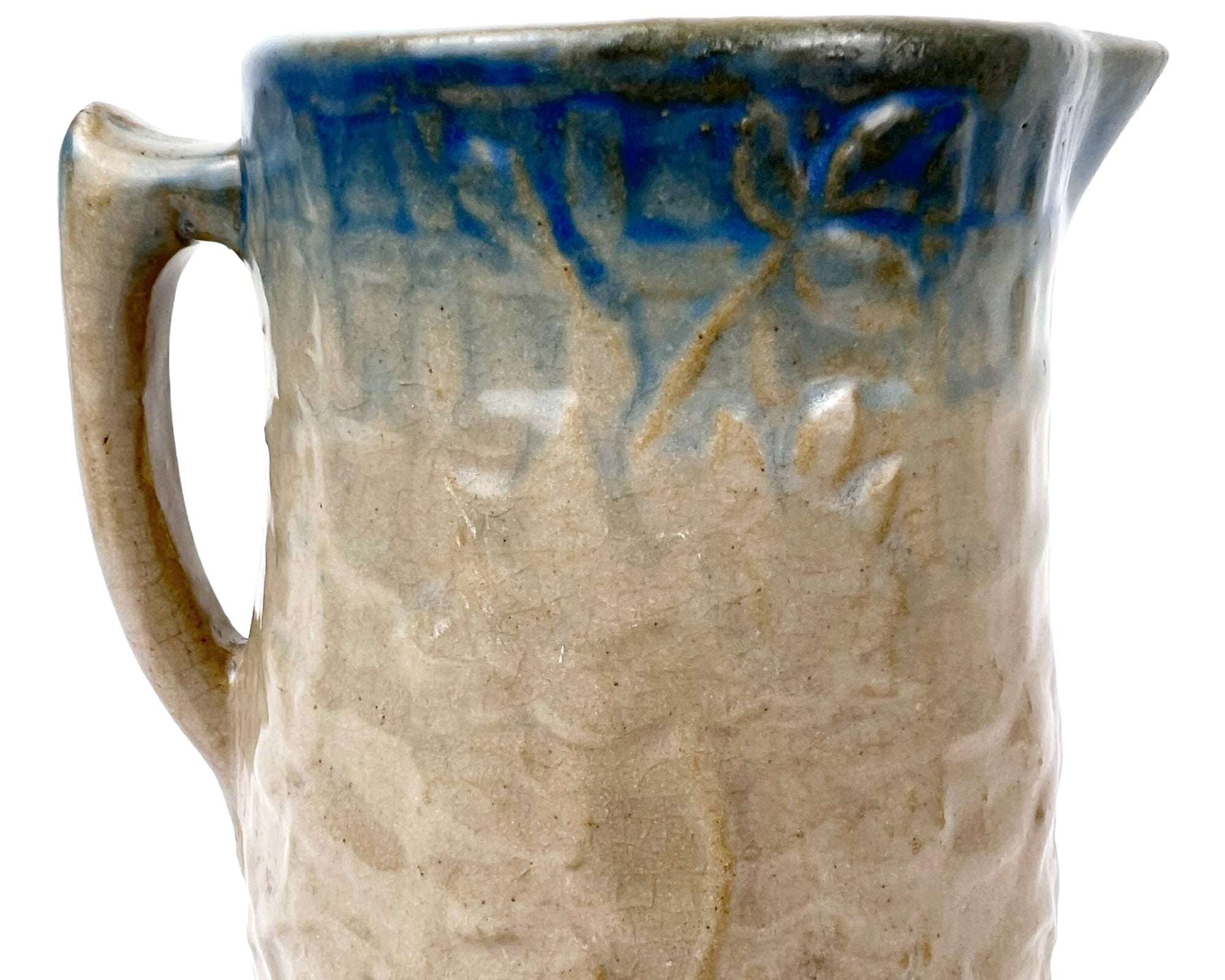 Antique Yelloware Stoneware Jug Rose on a Trellis Pitcher Rural Primitive - Poppy's Vintage Clothing