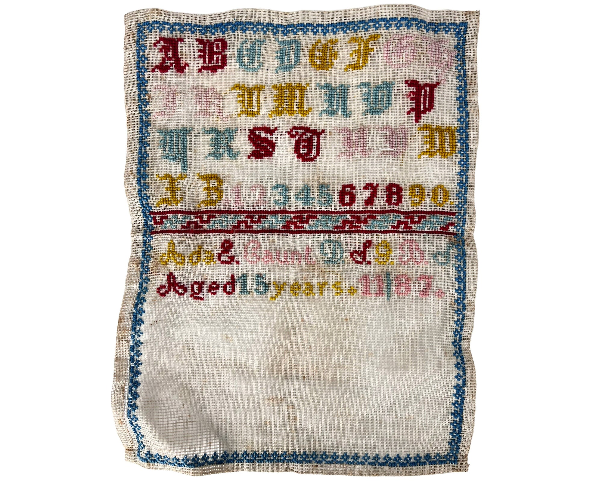 Antique 19th c Samplers by Ada Elizabeth Gaunt Needlework Embroidery 1886 - 1887 - Poppy's Vintage Clothing