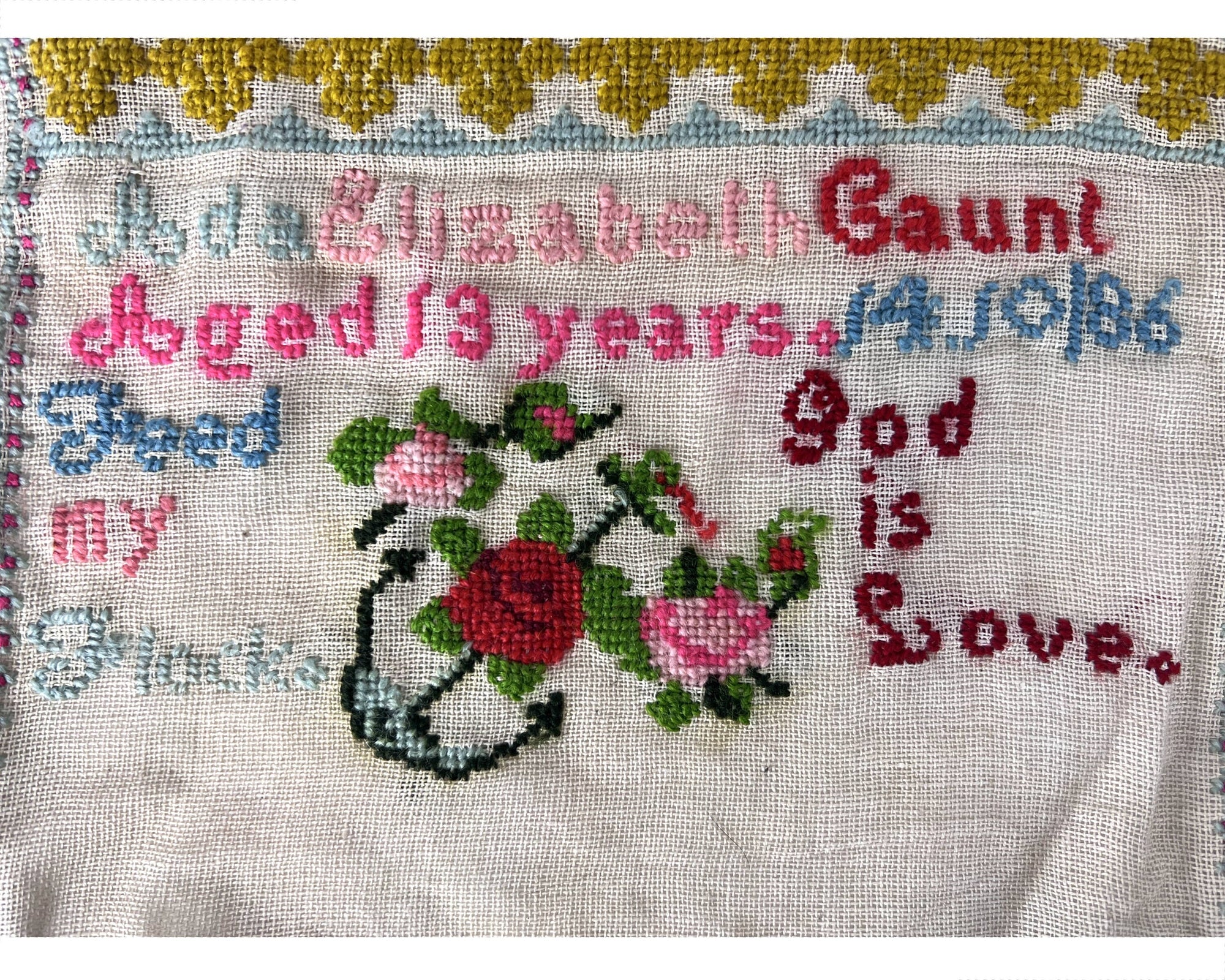 Antique 19th c Samplers by Ada Elizabeth Gaunt Needlework Embroidery 1886 - 1887 - Poppy's Vintage Clothing