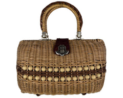 Vintage 1960s Wicker Handbag Purse Stein Novelty Import Hong Kong - Poppy's Vintage Clothing