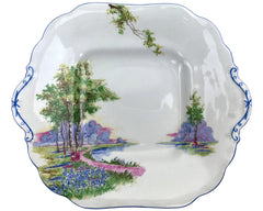 Vintage 1930s Aynsley Bone China Square Cake Plate Bluebell Time w Blue Trim - Poppy's Vintage Clothing