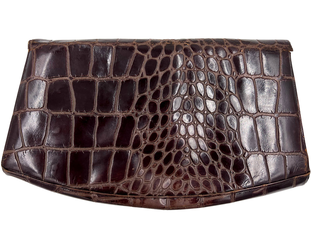 Large Vintage 1940s Clutch Purse Pressed Leather Handbag 8.5 x 15 - Poppy's Vintage Clothing