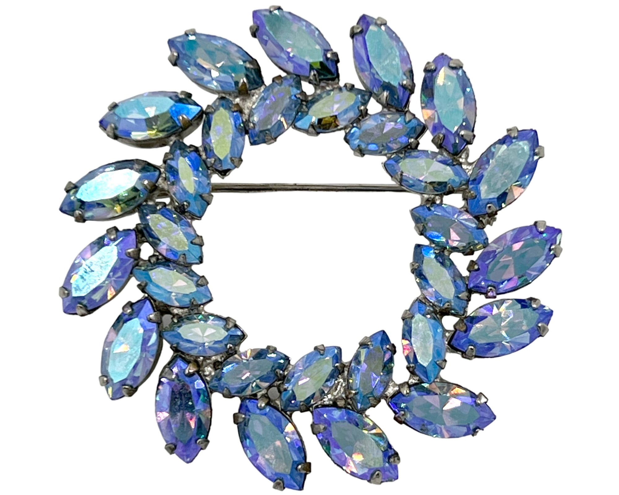 Vintage 1950s Unsigned Sherman AB Rhinestone Brooch Aurora Borealis - Poppy's Vintage Clothing