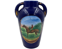 Antique Cobalt Blue Vase Horse and Rider Wheelock Dresden China Germany - Poppy's Vintage Clothing