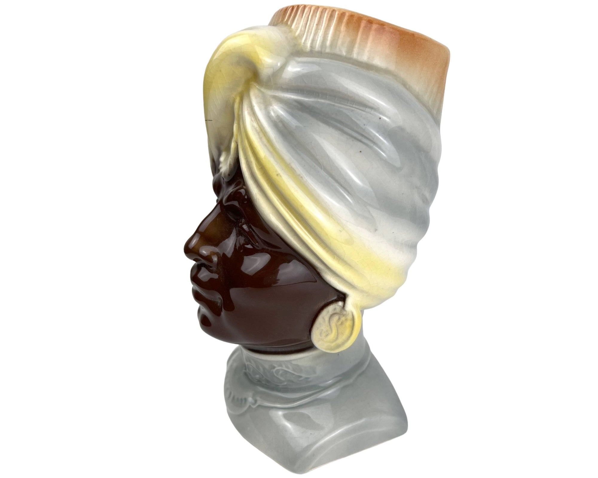 Vintage 1940s Wall Pocket Head Vase African Prince Royal Copley - Poppy's Vintage Clothing