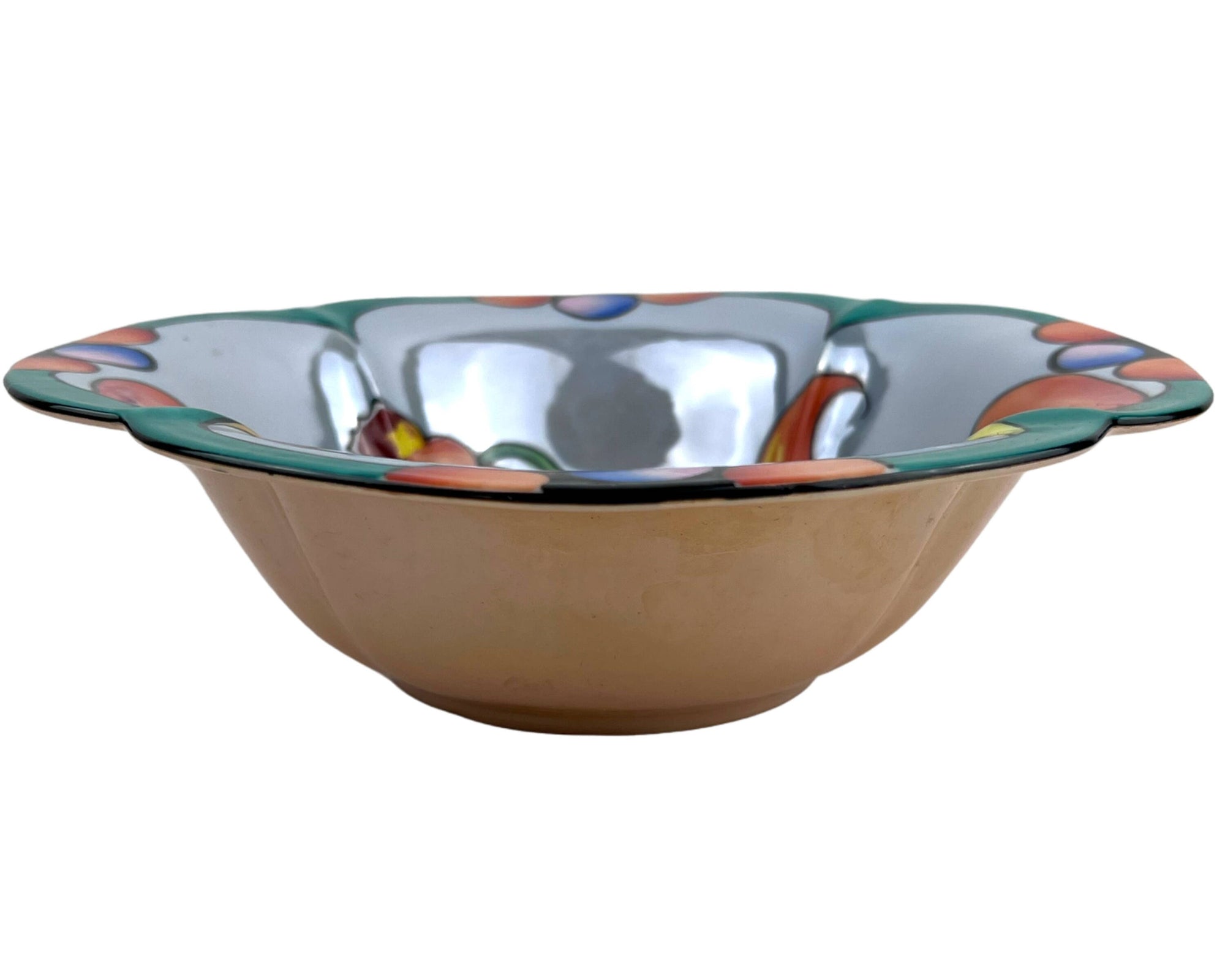 1930s Art Deco Porcelain Fruit Bowl Hand Painted Poppy Flowers Lustre Glaze Made in Japan - Poppy's Vintage Clothing