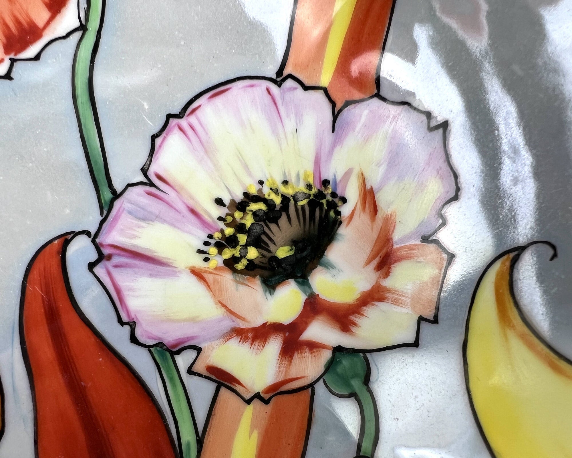 1930s Art Deco Porcelain Fruit Bowl Hand Painted Poppy Flowers Lustre Glaze Made in Japan - Poppy's Vintage Clothing