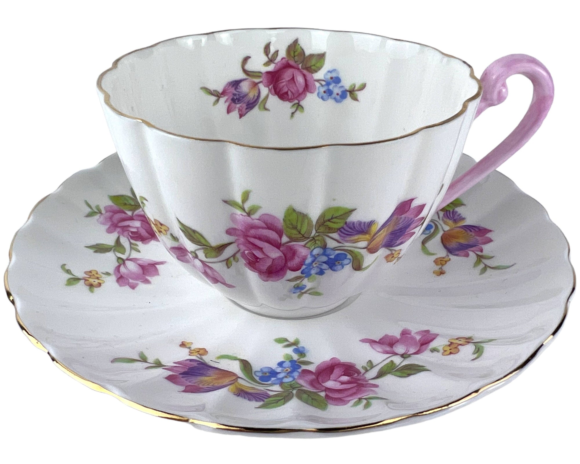 Vintage Shelley Tea Cup and Saucer Rose & Tulip Ludlow Shape Bone China 2316 - Poppy's Vintage Clothing