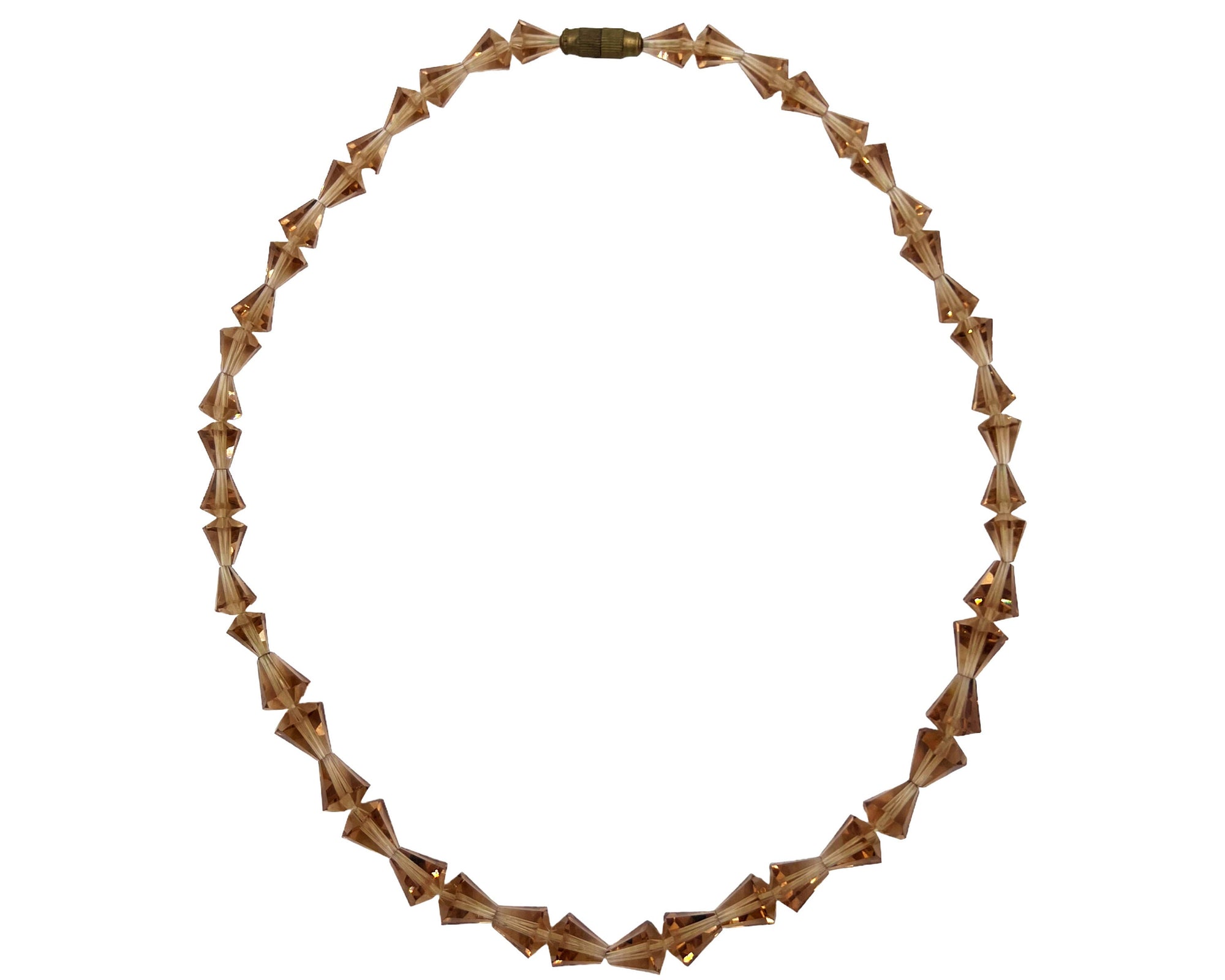 1930s Art Deco Crystal Glass Necklace Smoked Topaz Princess Length - Poppy's Vintage Clothing