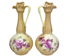 Antique Porcelain Ewer Vase Pair Unmarked German - Poppy's Vintage Clothing