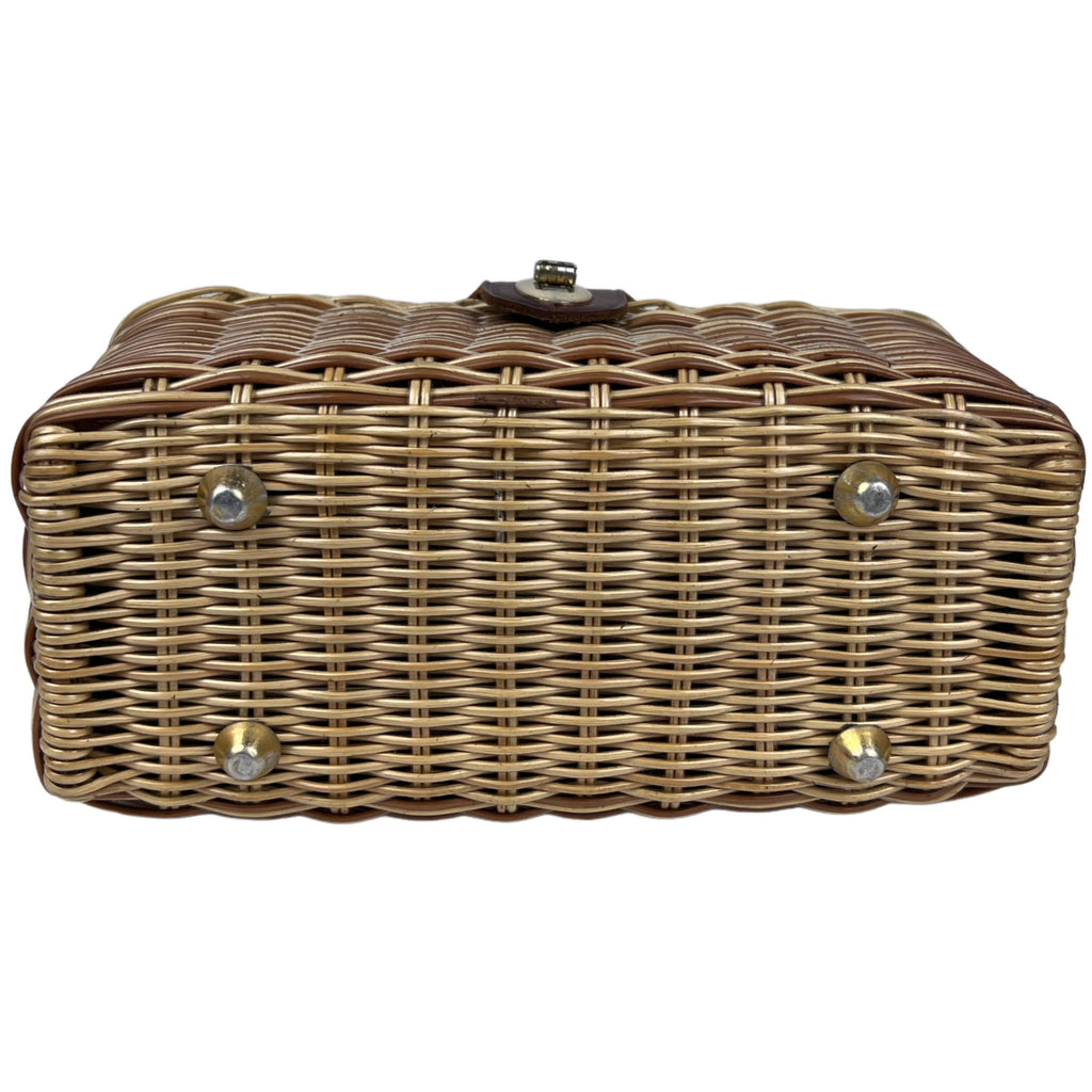 Vintage 1960s Vinyl Wicker Handbag Box Purse - Poppy's Vintage Clothing