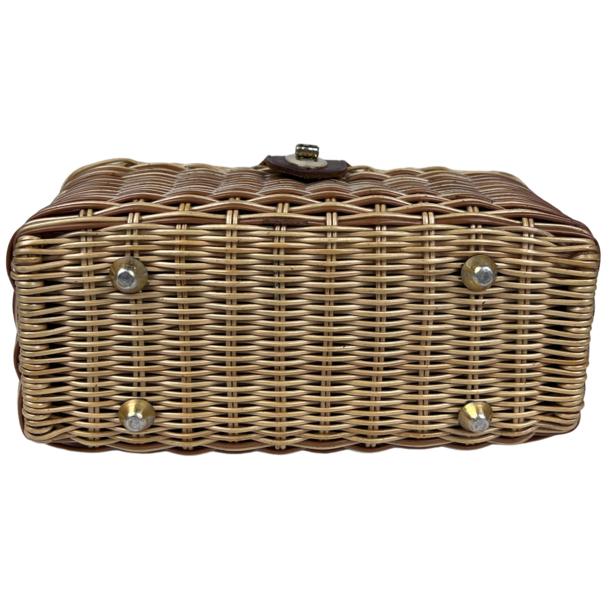 Vintage 1960s Vinyl Wicker Handbag Box Purse - Poppy's Vintage Clothing