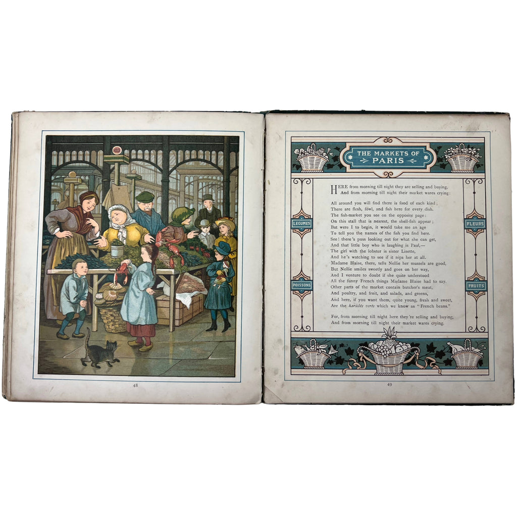 Antique Childrens Illustrated Book Abroad by Thos Crane & Ellen Houghton 1882 - Poppy's Vintage Clothing