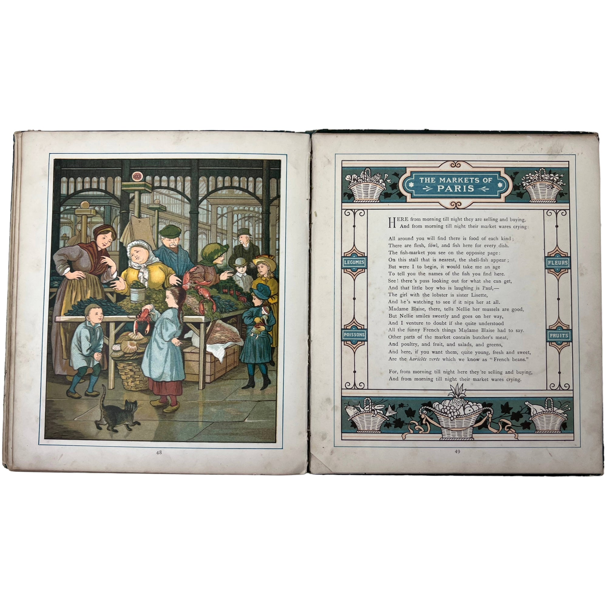 Antique Childrens Illustrated Book Abroad by Thos Crane & Ellen Houghton 1882 - Poppy's Vintage Clothing