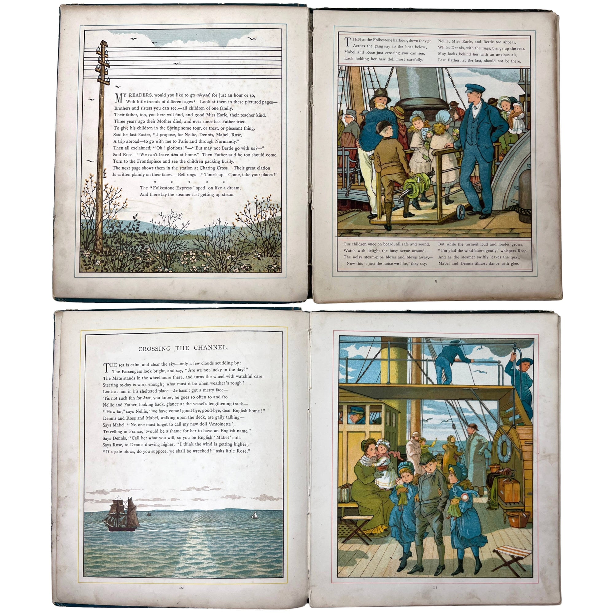 Antique Childrens Illustrated Book Abroad by Thos Crane & Ellen Houghton 1882 - Poppy's Vintage Clothing