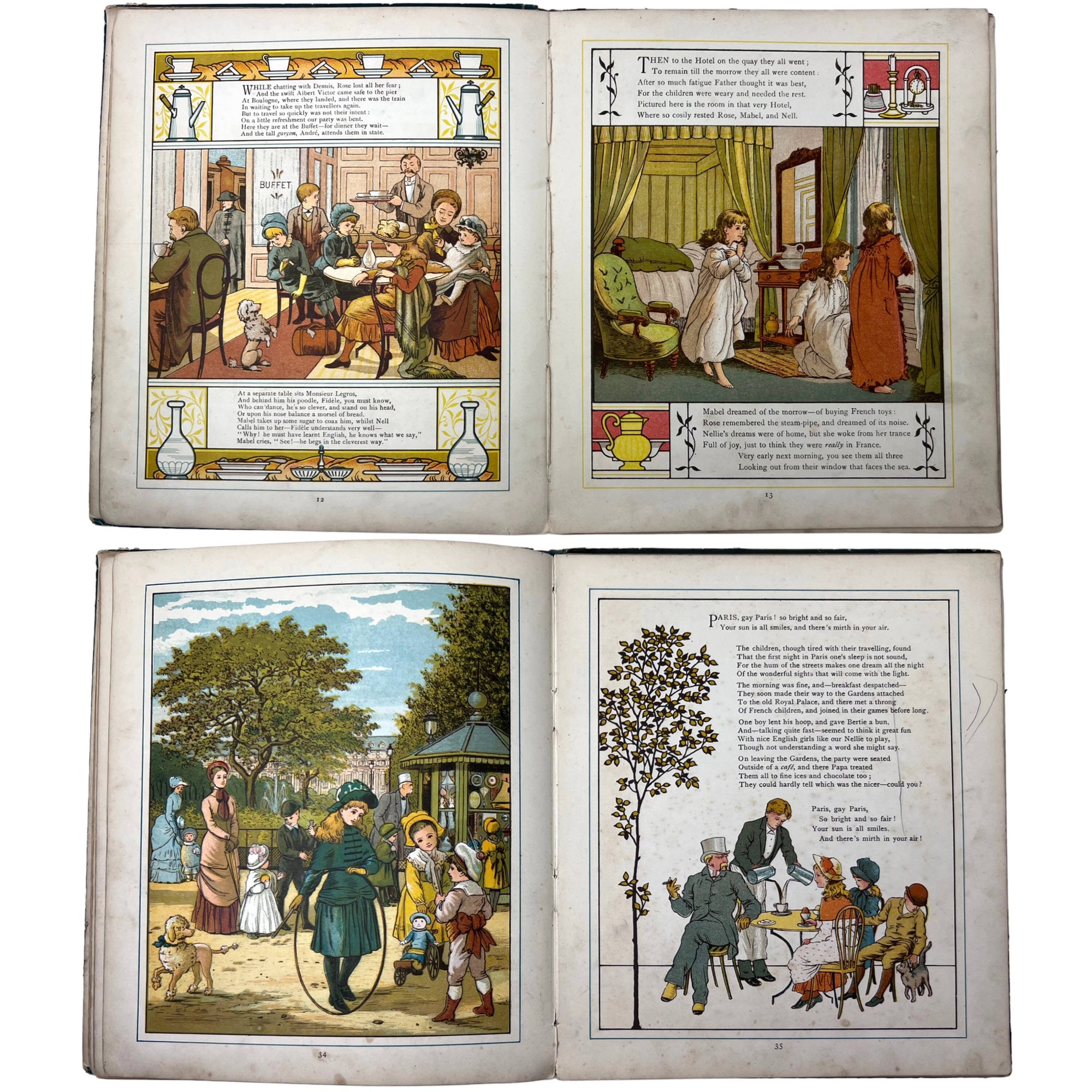 Antique Childrens Illustrated Book Abroad by Thos Crane & Ellen Houghton 1882 - Poppy's Vintage Clothing