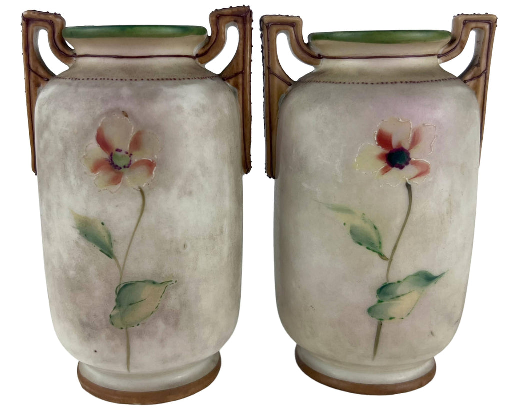 Antique Nippon Porcelain Miniature Vases Hand Painted Scene Matched Pair Morimura M Mark - Poppy's Vintage Clothing
