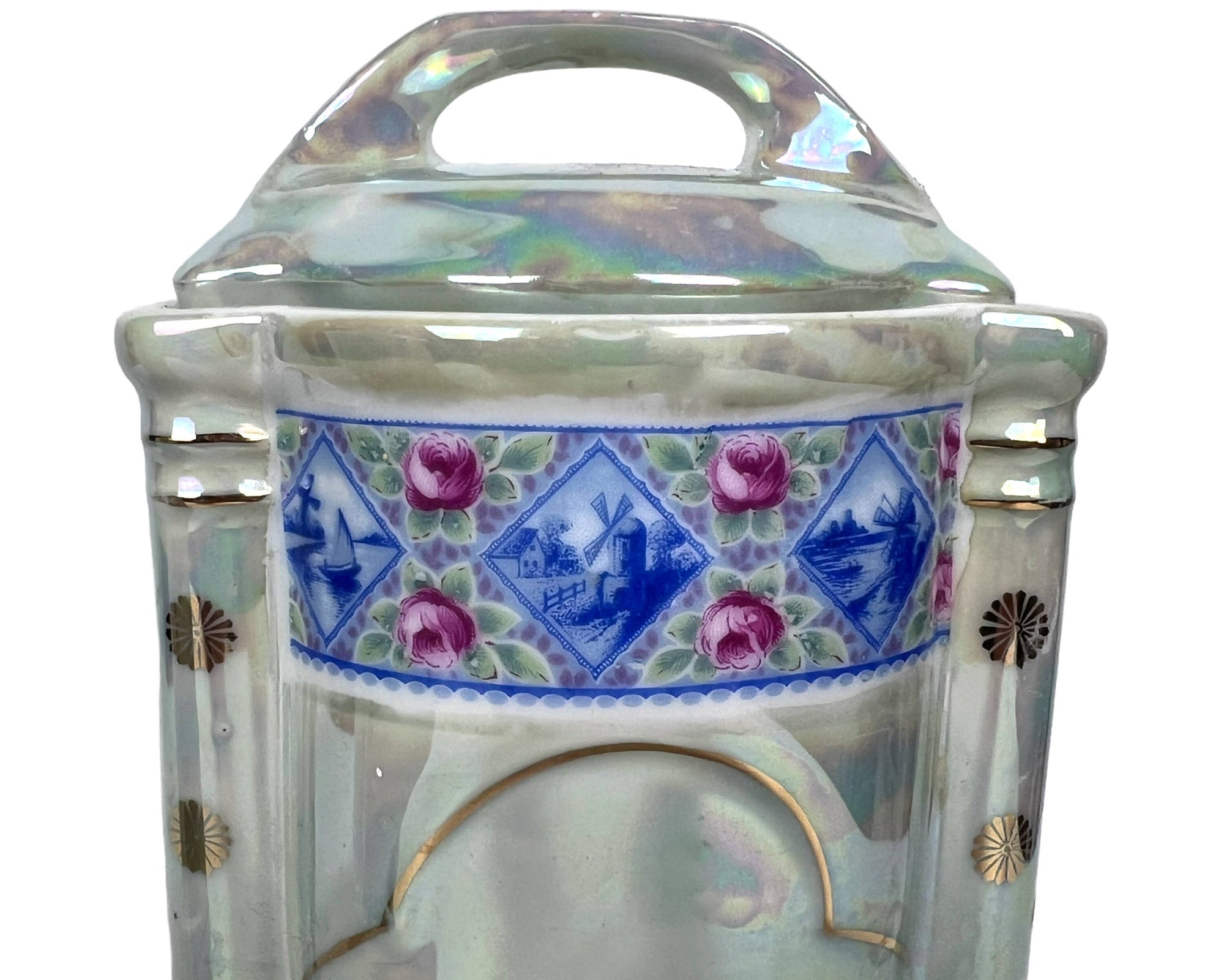 Vintage 1920s 30s French Canister Set Lustre Porcelain 10 pieces Excellent - Poppy's Vintage Clothing