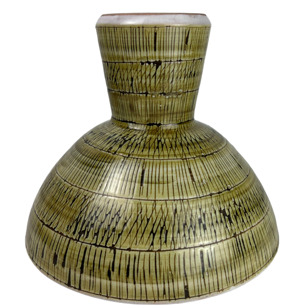 Mid Century Modern Sgraffito Pedestal Bowl Rye Pottery England - Poppy's Vintage Clothing