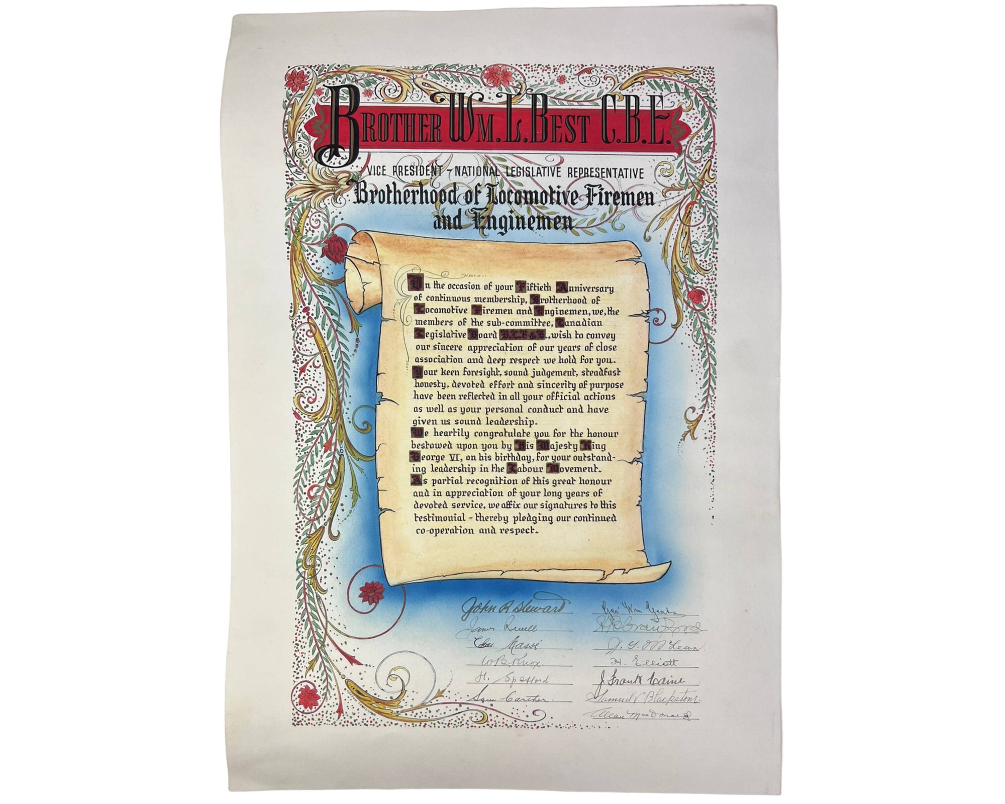 Vintage 1930s Brotherhood of Locomotive Firemen and Enginemen Illuminated Appreciation Hand Made Signed - Poppy's Vintage Clothing