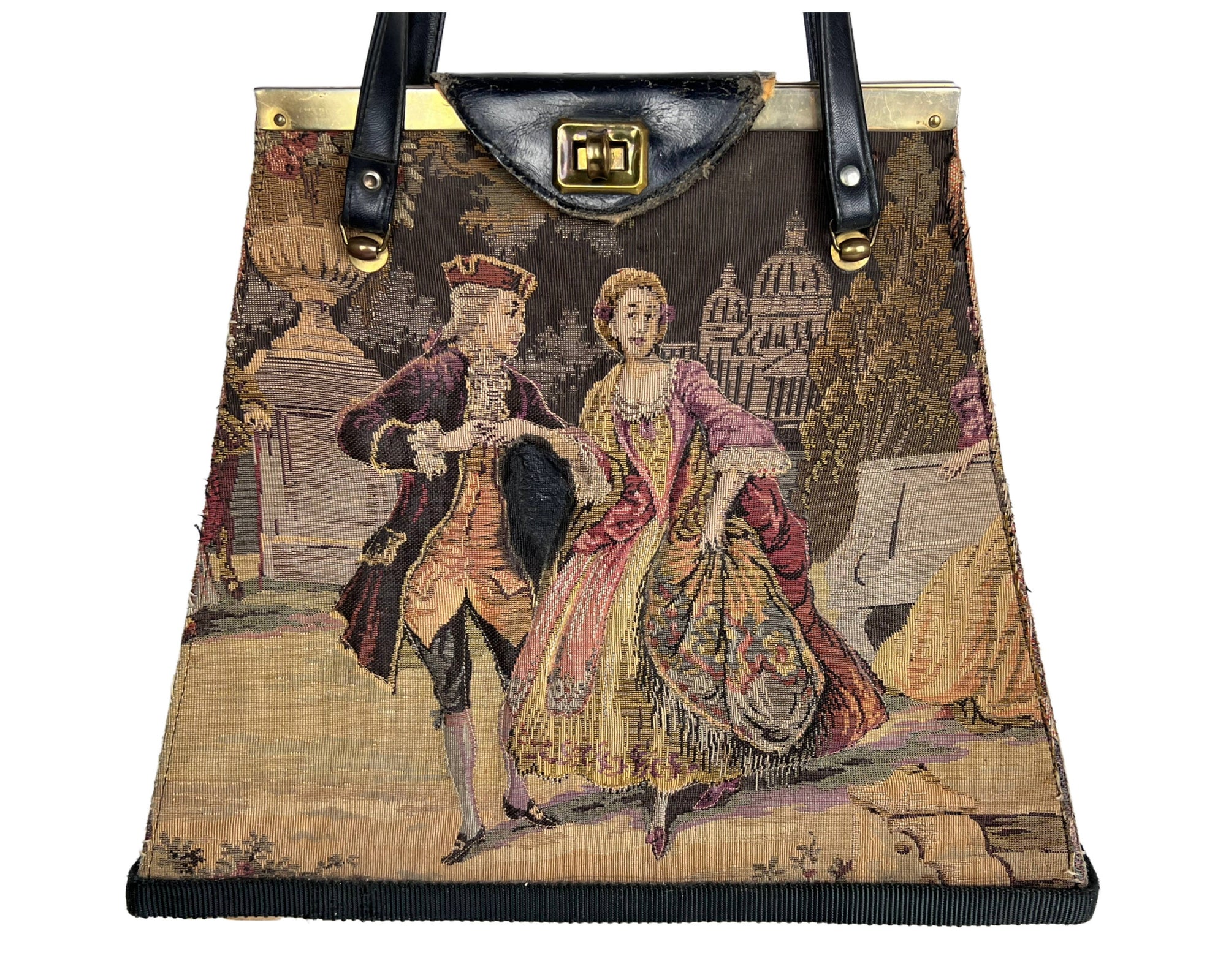 Large Vintage 1960s Stuffed Needlepoint Shoulder Bag Purse AS IS - Poppy's Vintage Clothing