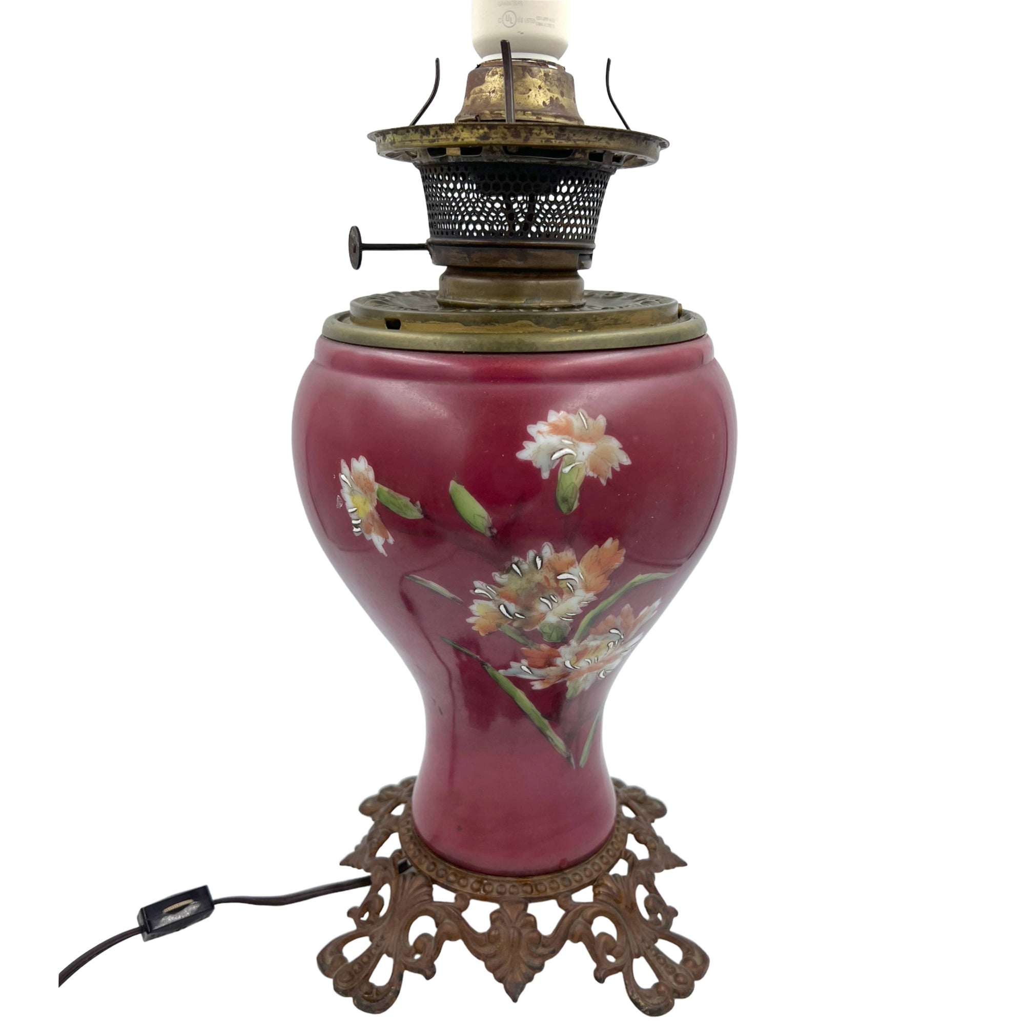 Antique P&A Electrified Kerosene Oil Lamp Plume and Atwood Waterbury Conn - Poppy's Vintage Clothing